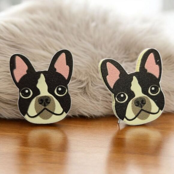 🐶 Frenchie French Bulldog Earrings Dog Mom Pierced Ears Pet Owner Studs Jewelry - Picture 6 of 10
